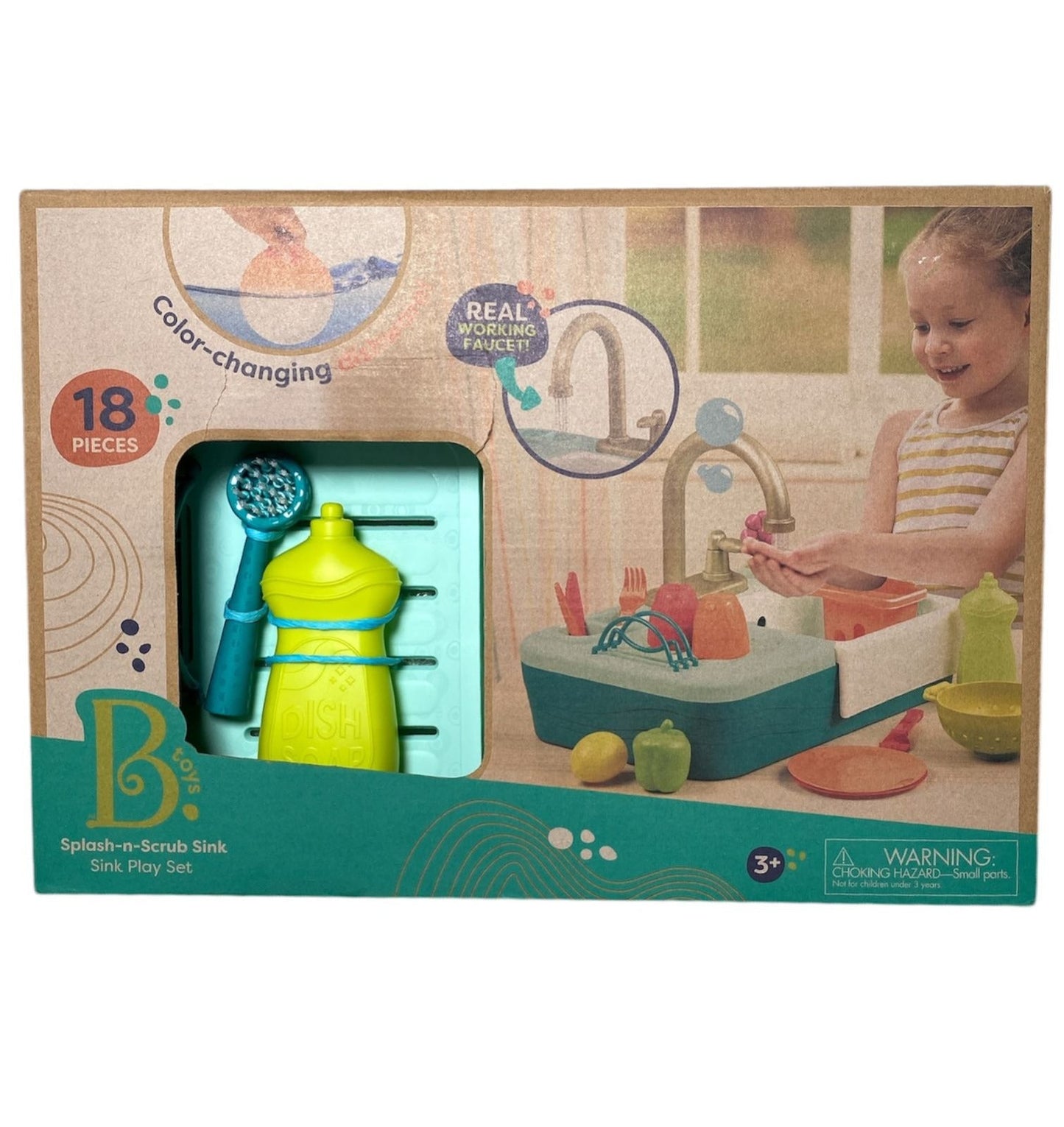 Set de Juego Splash-n-Scrub Sink - Fregadero con Agua Real y Accesorios (18 Piezas)